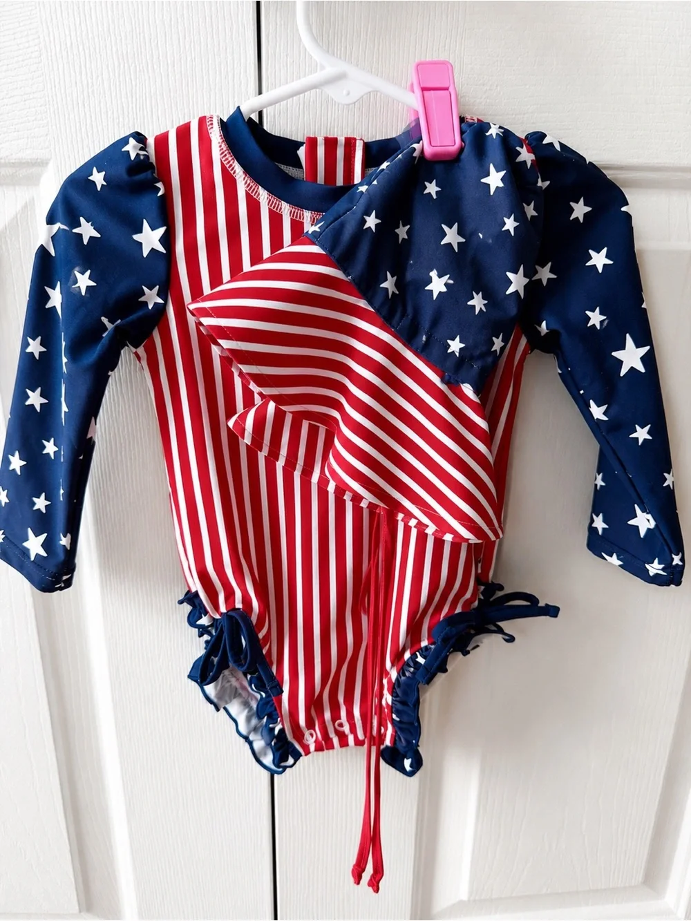 Caden Lane Patriotic Long Sleeve Rash Guard Swimsuit + Matching Sun Hat